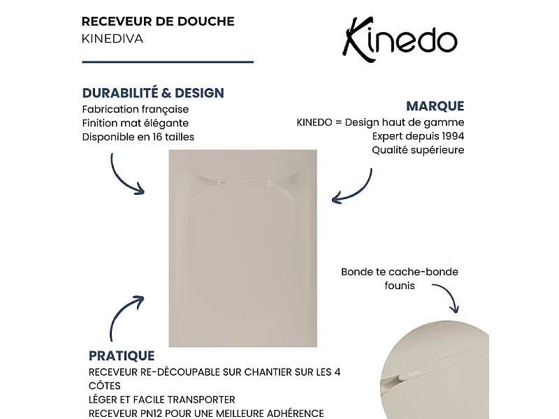 Receveur de douche KINEDO Kinediva extra-plat 180X100 Beige