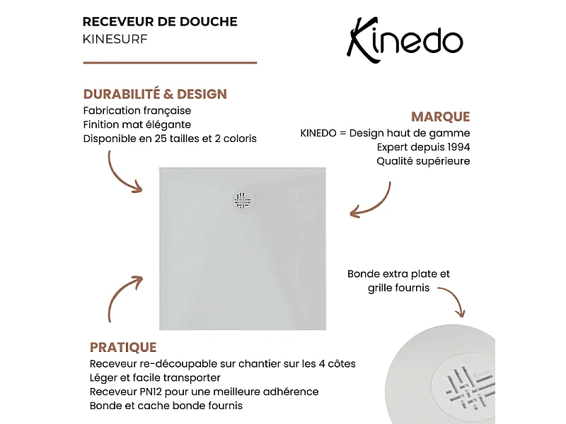 Receveur KINEDO Kinesurf Nova 180X100 blanc mat