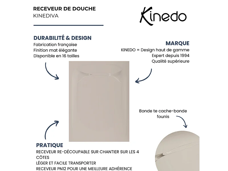 Receveur de douche KINEDO Kinediva extra-plat 90x90 Beige