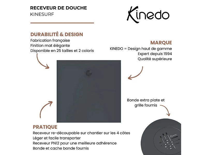Receveur KINEDO Kinesurf Nova 160X70 gris anthracite