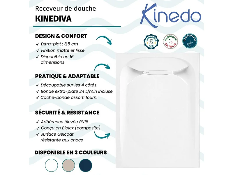 Receveur de douche KINEDO Kinediva extra-plat 160x90 Blanc
