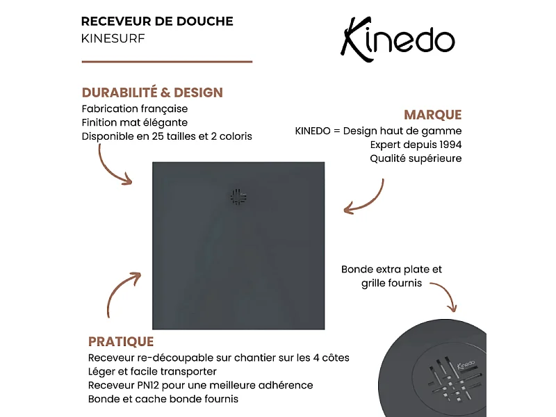 Receveur KINEDO Kinesurf Nova 140X90 gris anthracite