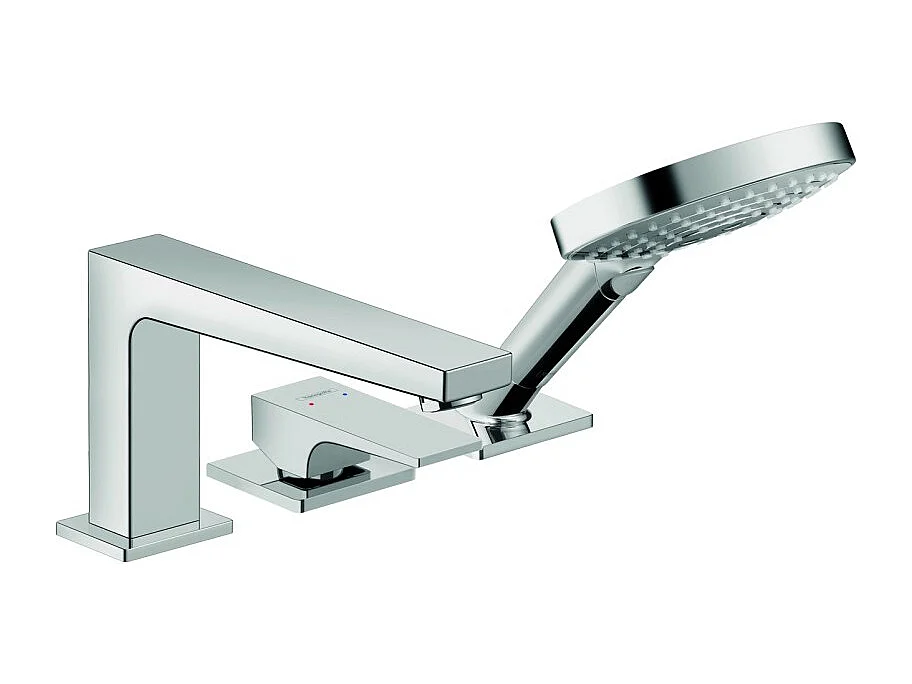 Robinet mitigeur bain douche 3 trous poignée manette HANSGROHE Metropol chromé