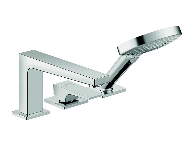 Robinet mitigeur bain douche 3 trous poignée manette HANSGROHE Metropol chromé