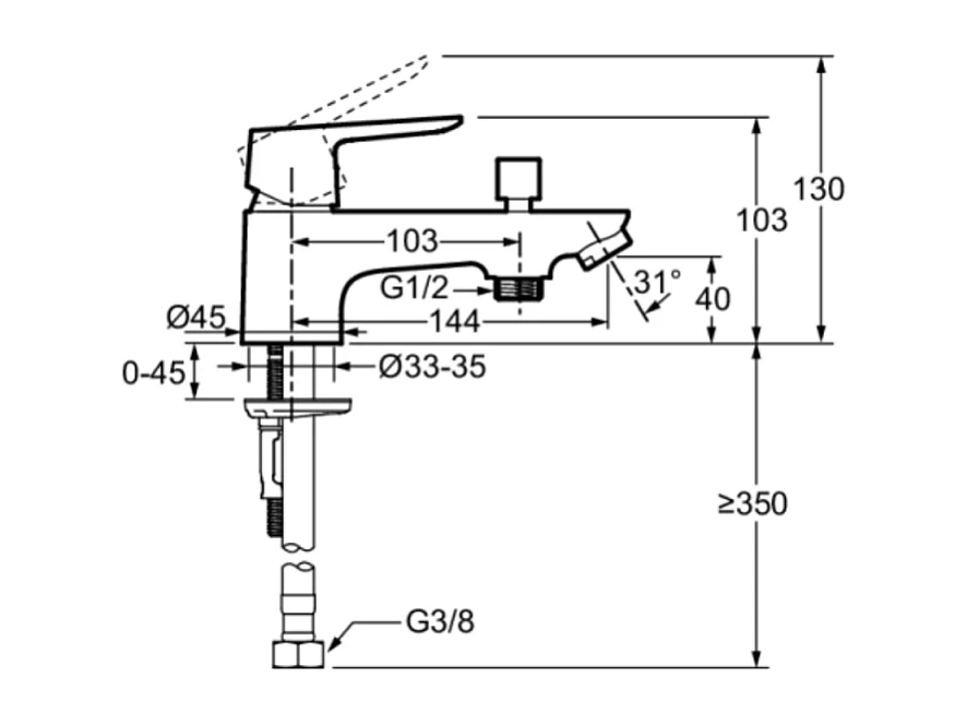 Mitigeur baignoire monotrou JACOB DELAFON July+ chromé