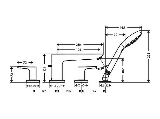 Robinet mélangeur bain douche 4 trous HANSGROHE Talis E chromé