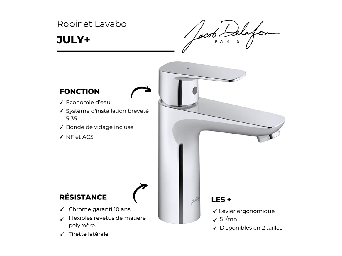 Mitigeur lavabo M JACOB DELAFON July+ chrome