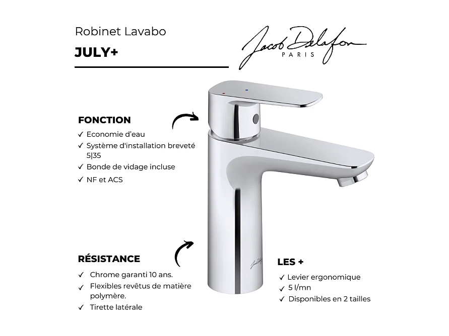 Mitigeur lavabo M JACOB DELAFON July+ chrome