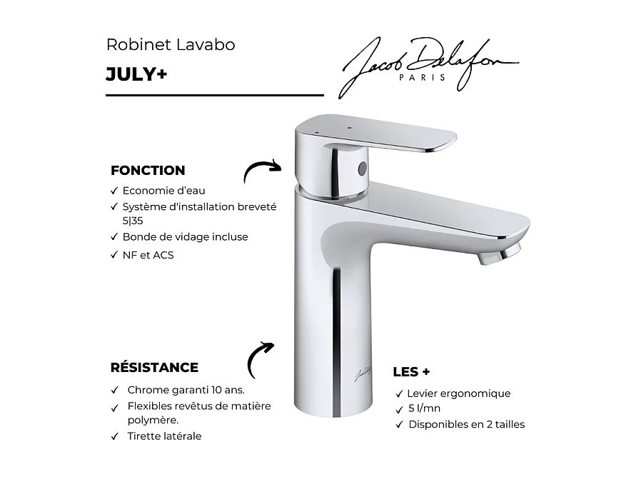 Mitigeur lavabo M JACOB DELAFON July+ chrome