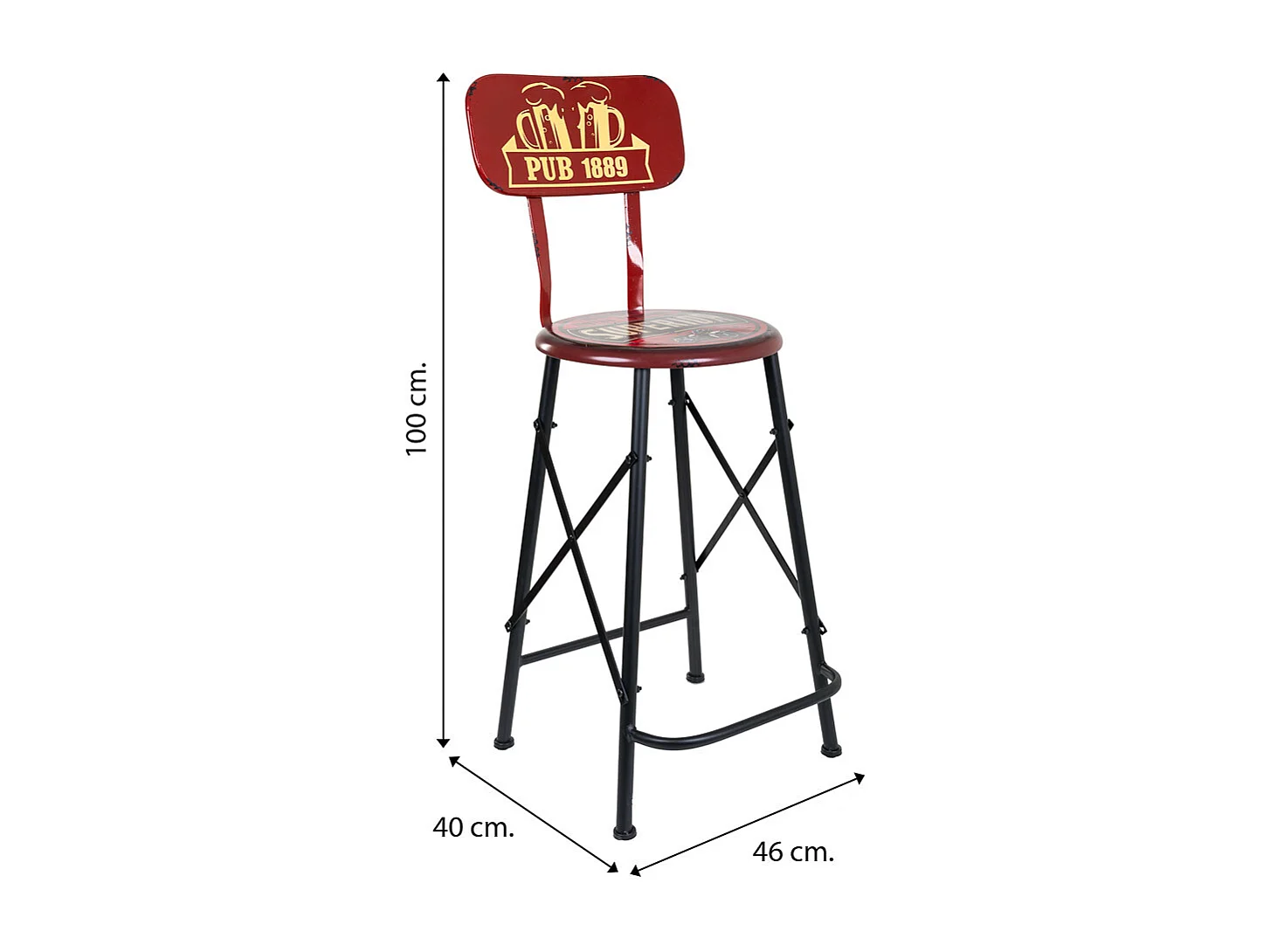 Tabouret en métal rouge 46x40x100