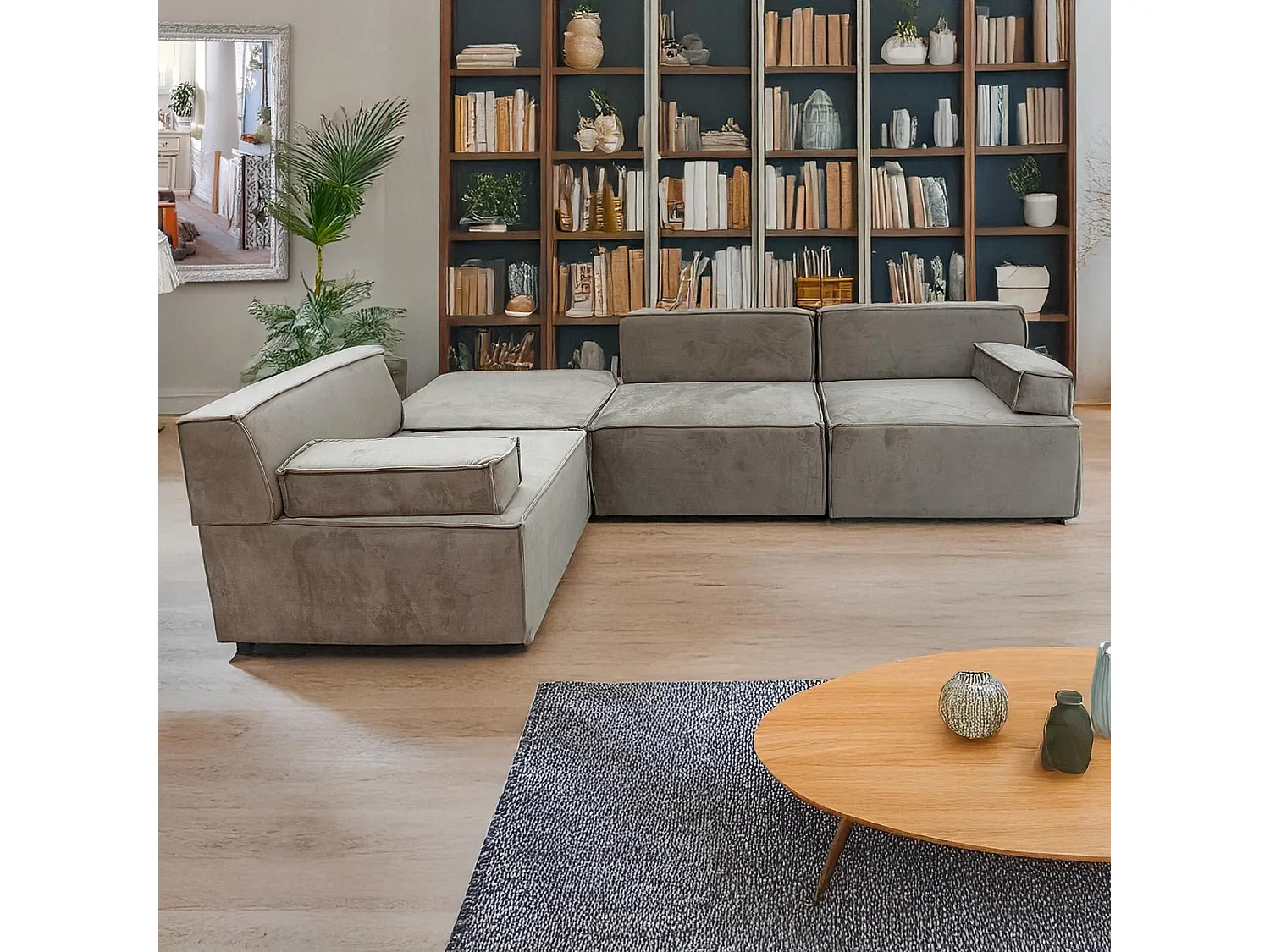 Modulares Sofa Benoit Velours Taupe Grau - Komfort und Flexibilität im Alltag