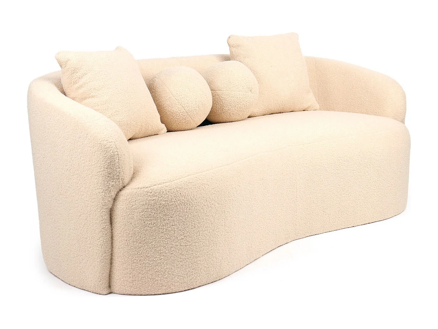 Canapé 3 places au design élégant et incurvé Alex Tissu bouclette Beige