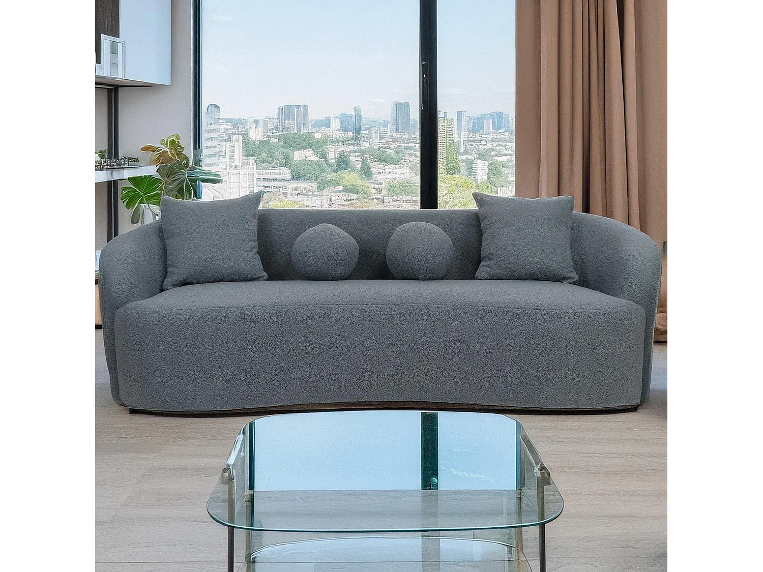 Canapé 4 places au design élégant et incurvé Alex XL Tissu bouclette Gris