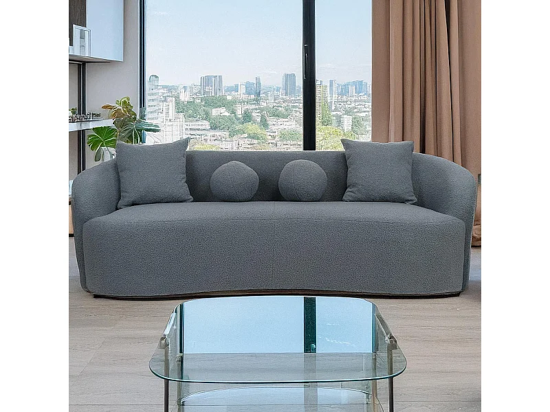 Canapé 4 places au design élégant et incurvé Alex XL Tissu bouclette Gris
