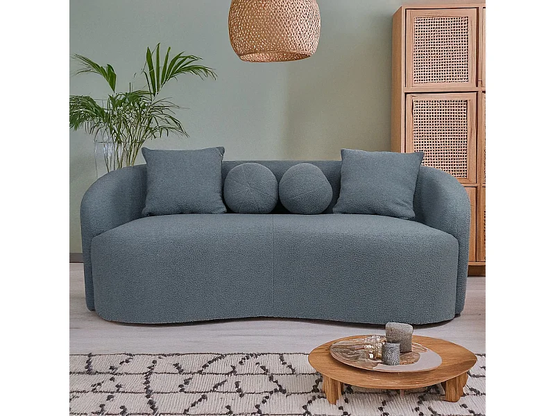 Canapé 3 places au design élégant et incurvé Alex Tissu bouclette Gris