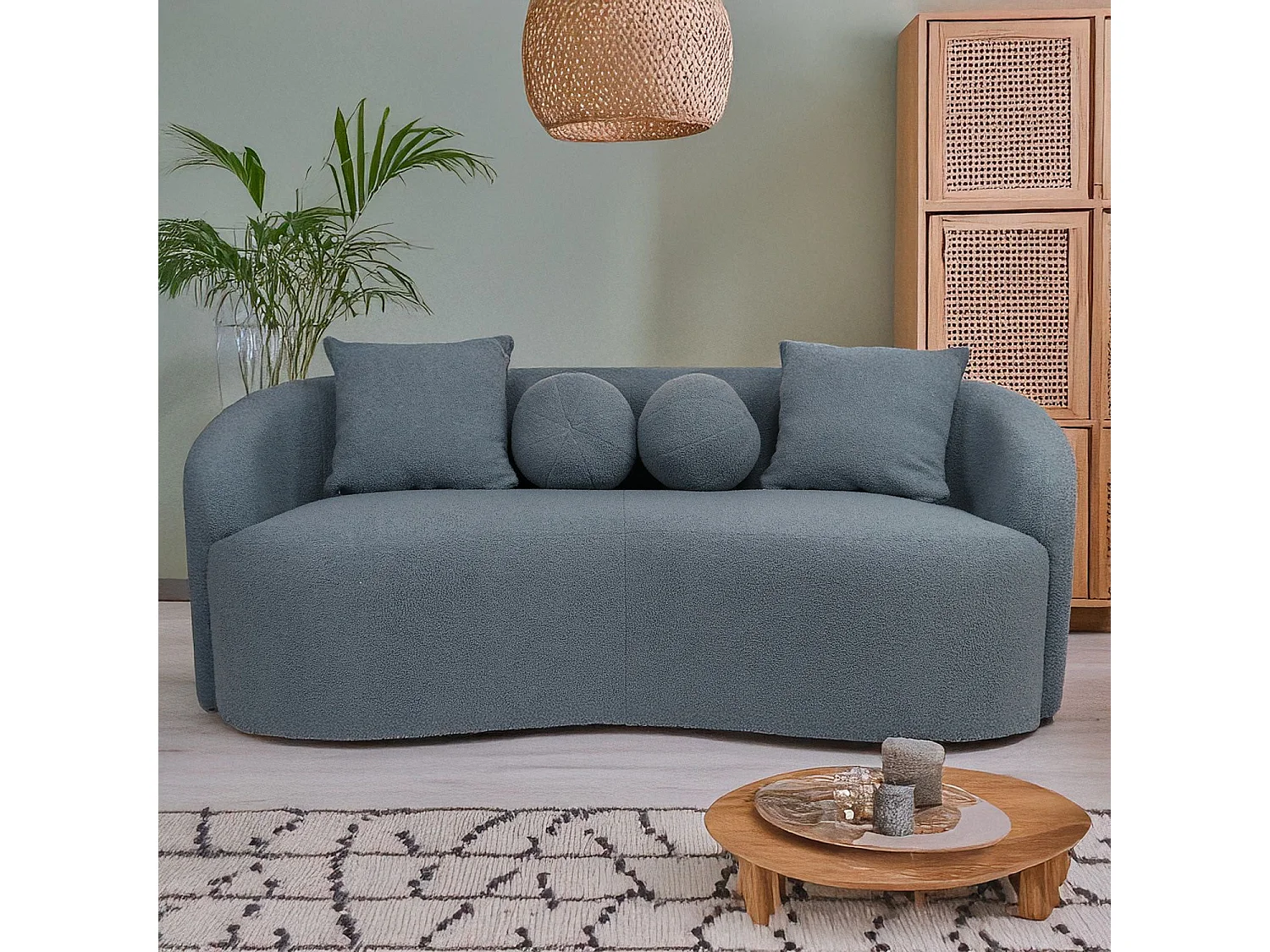 Elegantes 3-Sitzer Design-Sofa Alex Bouclé Stoff Grau