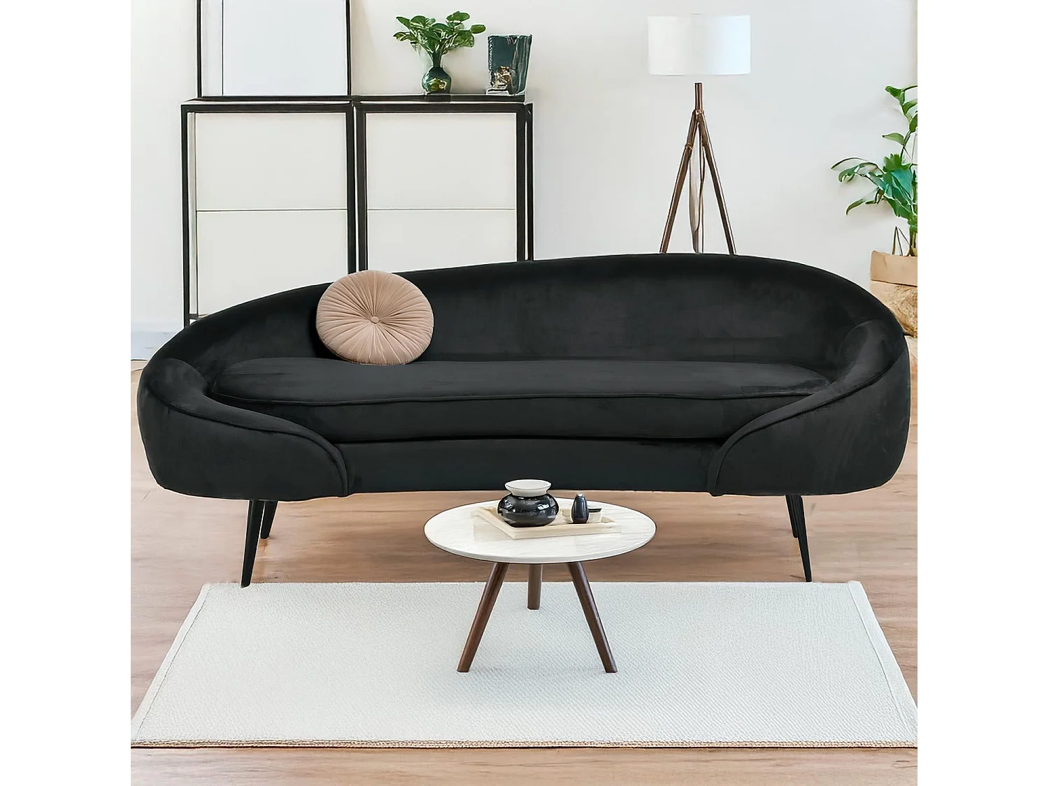 3-Sitzer Sofa Brendan Samt Schwarz Stilvoll und Bequem