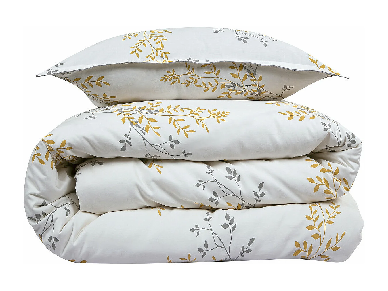 Parure de lit 2 personnes satin de coton motif feuillage 260x240cm