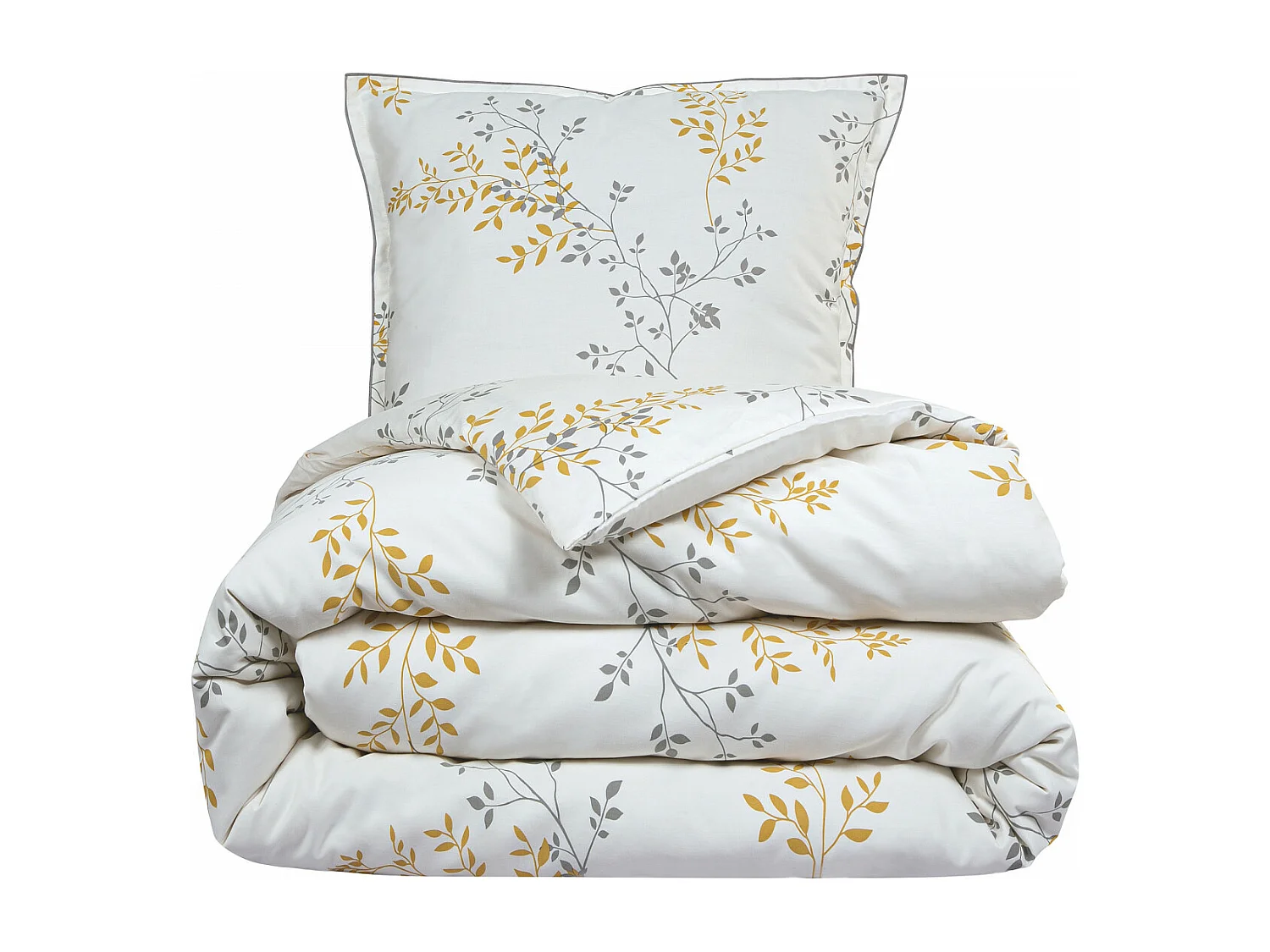 Parure de lit 2 personnes satin de coton motif feuillage 260x240cm