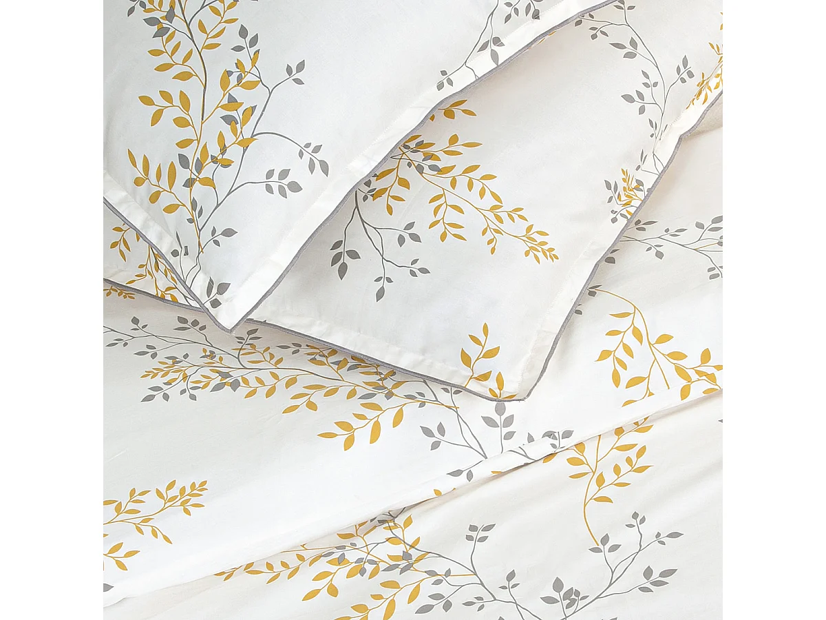 Parure de lit 2 personnes satin de coton motif feuillage 260x240cm