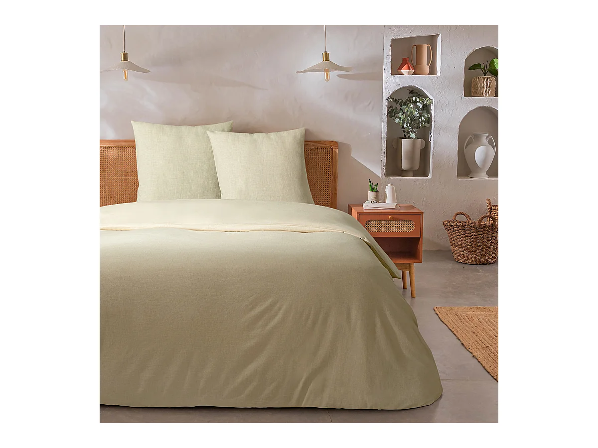 Parure de lit 2 personnes unie effet lin 260x240cm