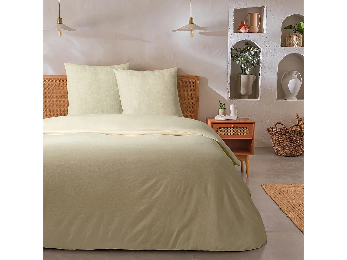 Parure de lit 2 personnes unie effet lin 260x240cm