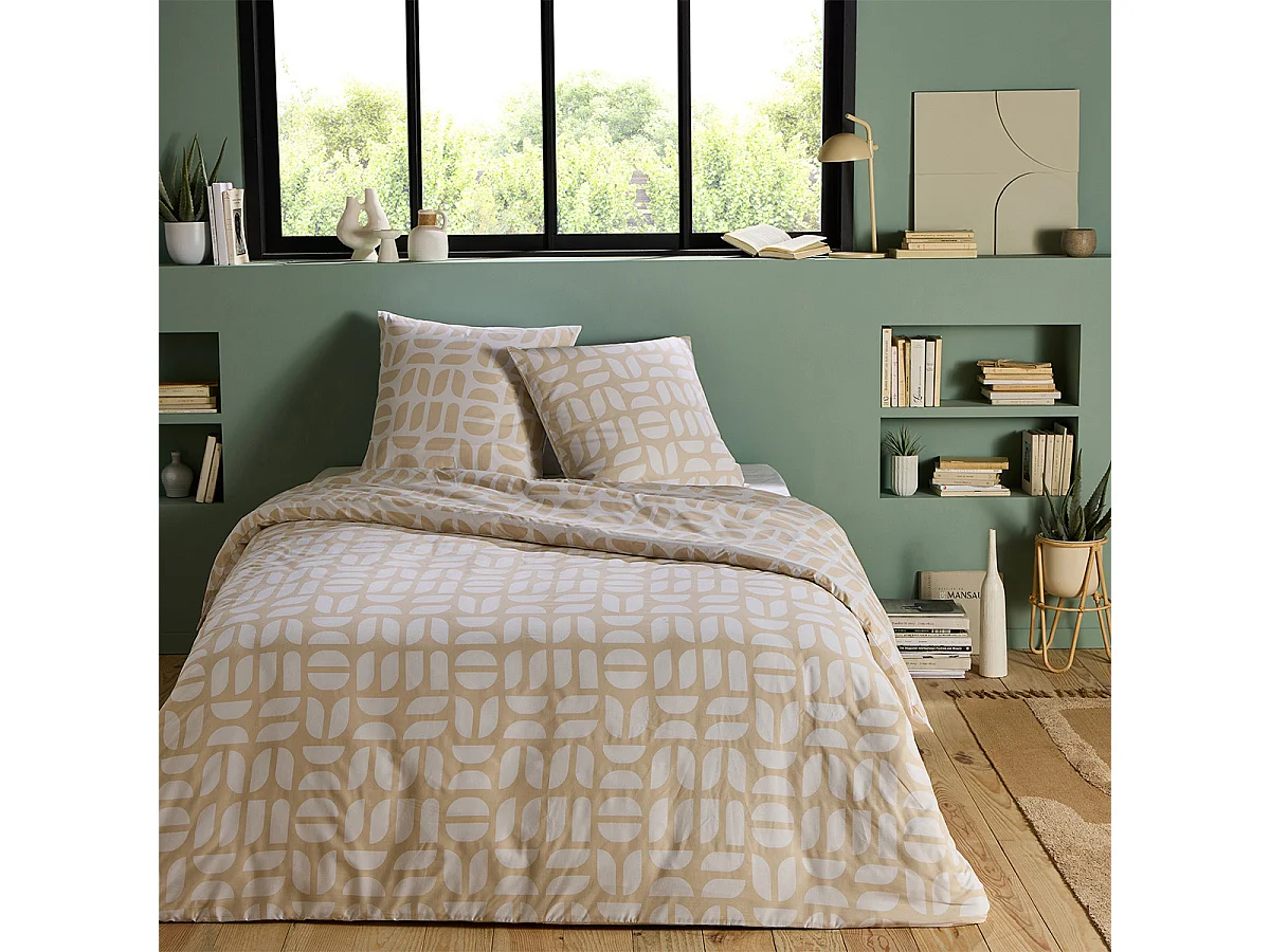 Parure de lit 2 personnes géométrique en polycoton 260x240cm