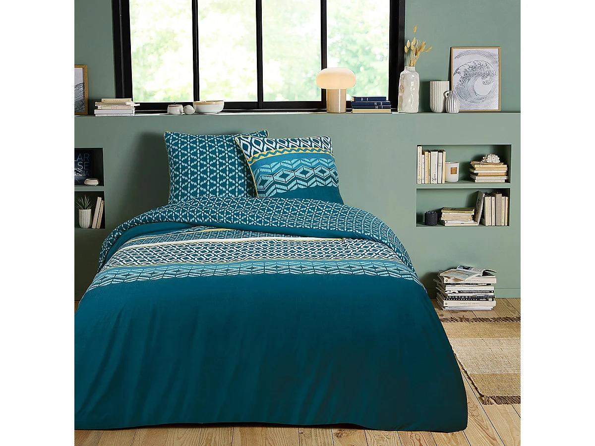 Parure de lit double ethnique en microfibre lavée 200x200cm