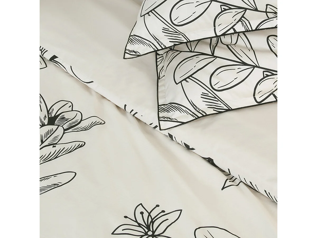 Parure de lit 2 personnes en satin de coton imprimé végétal 260x240cm