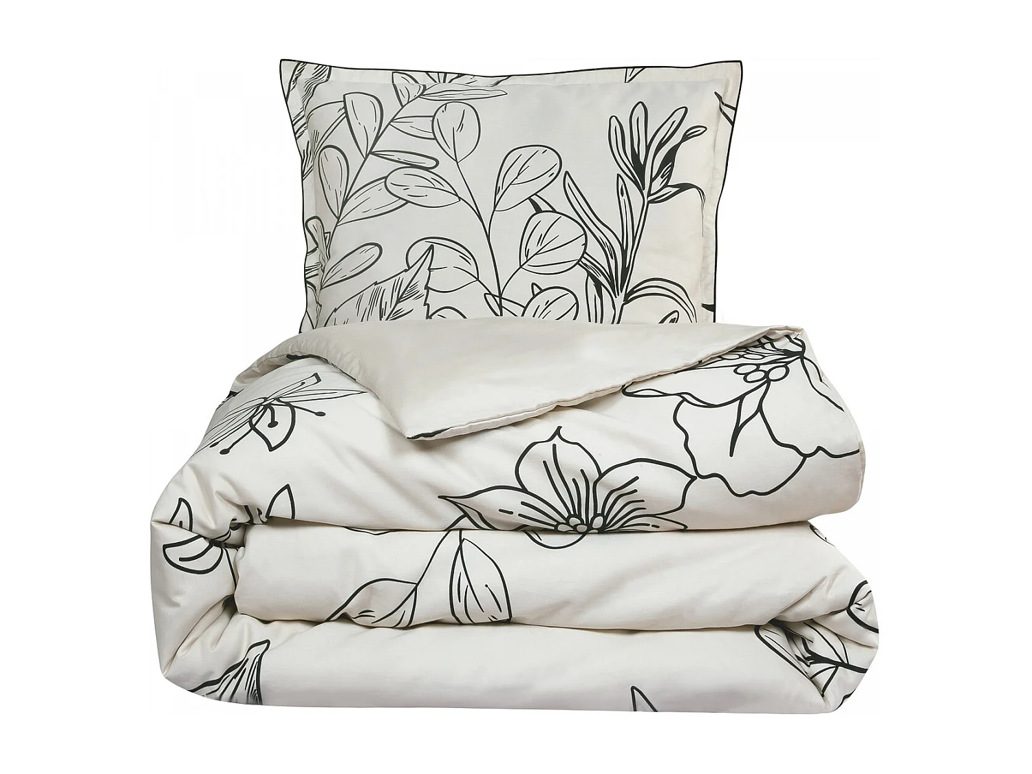 Parure de lit 2 personnes en satin de coton imprimé végétal 260x240cm