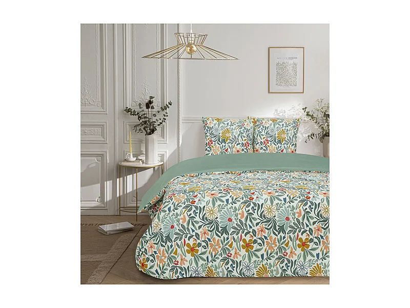 Parure de lit 2 personnes en satin de coton imprimé floral 260x240cm