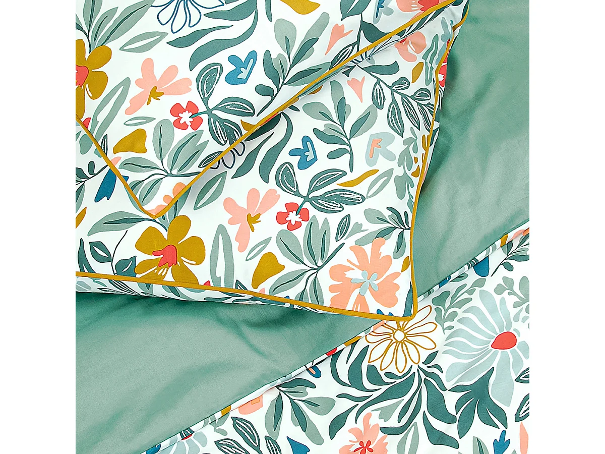 Parure de lit 2 personnes en satin de coton imprimé floral 260x240cm
