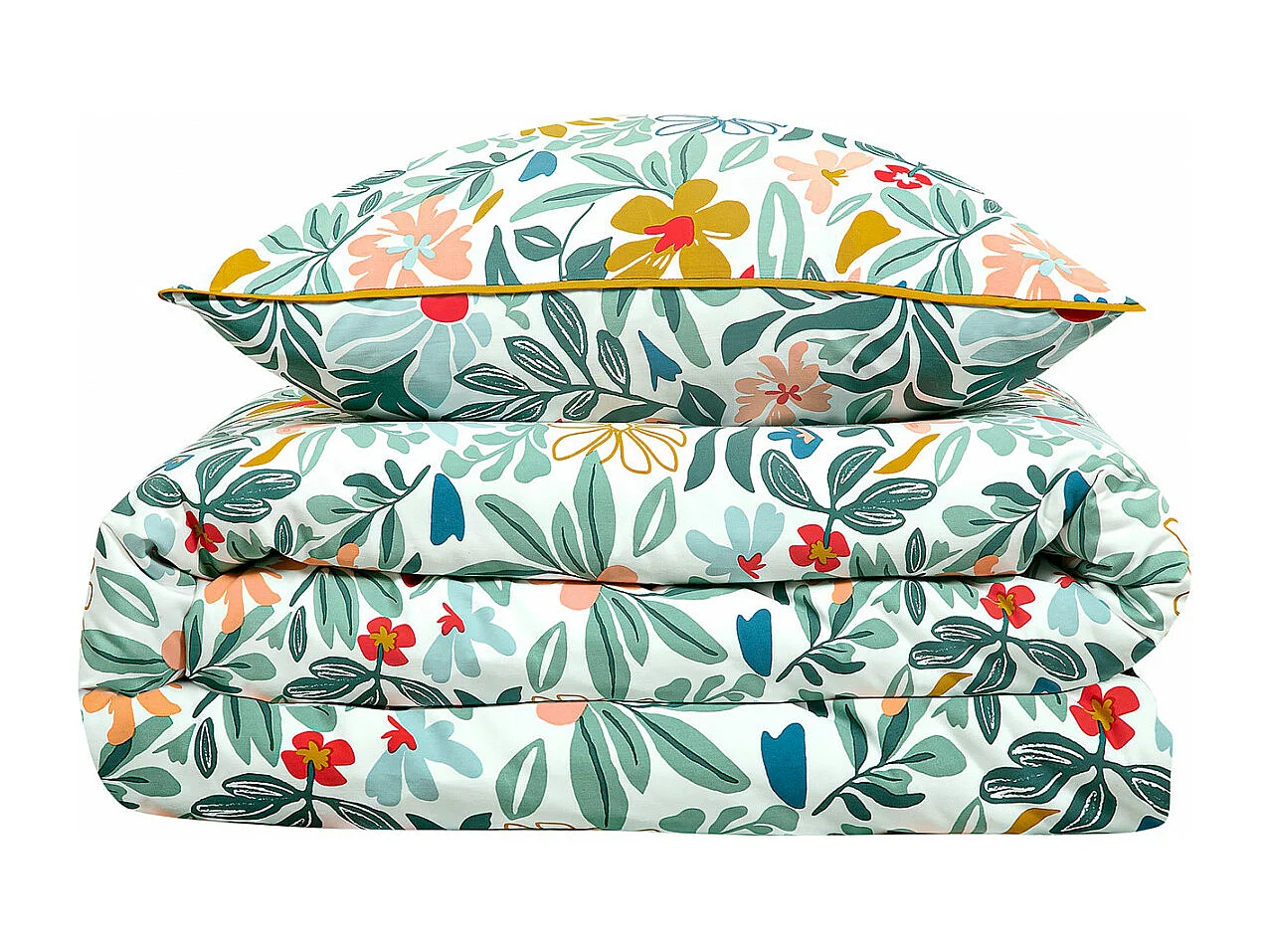 Parure de lit 2 personnes en satin de coton imprimé floral 260x240cm