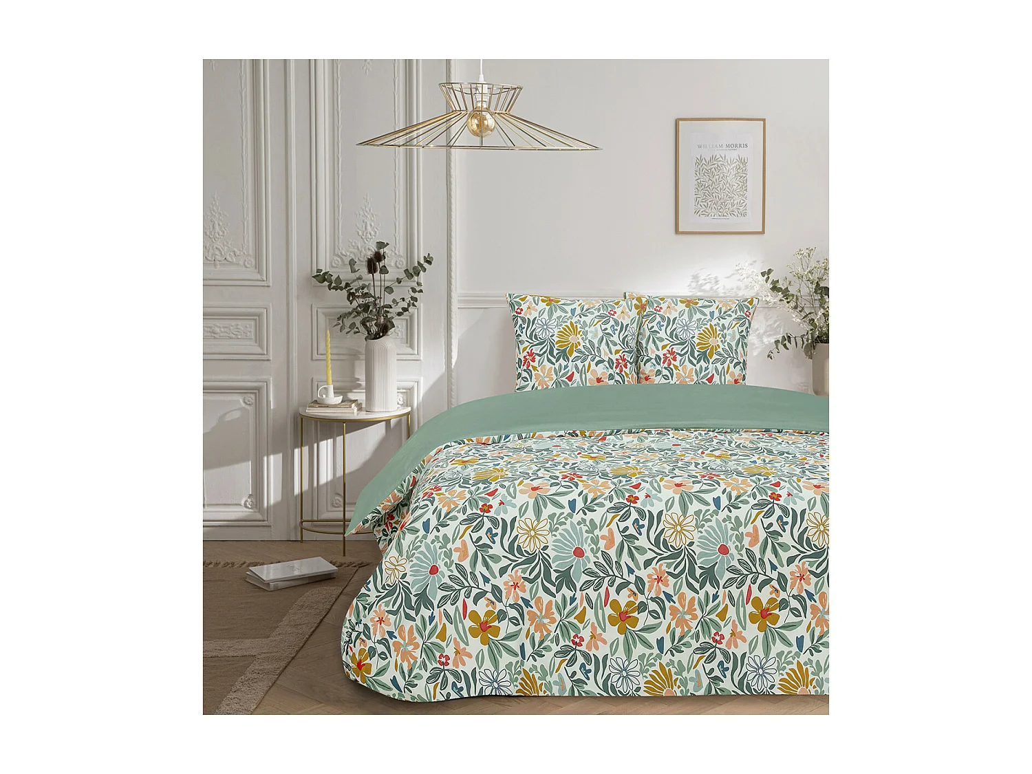 Parure de lit 2 personnes en satin de coton imprimé floral 260x240cm