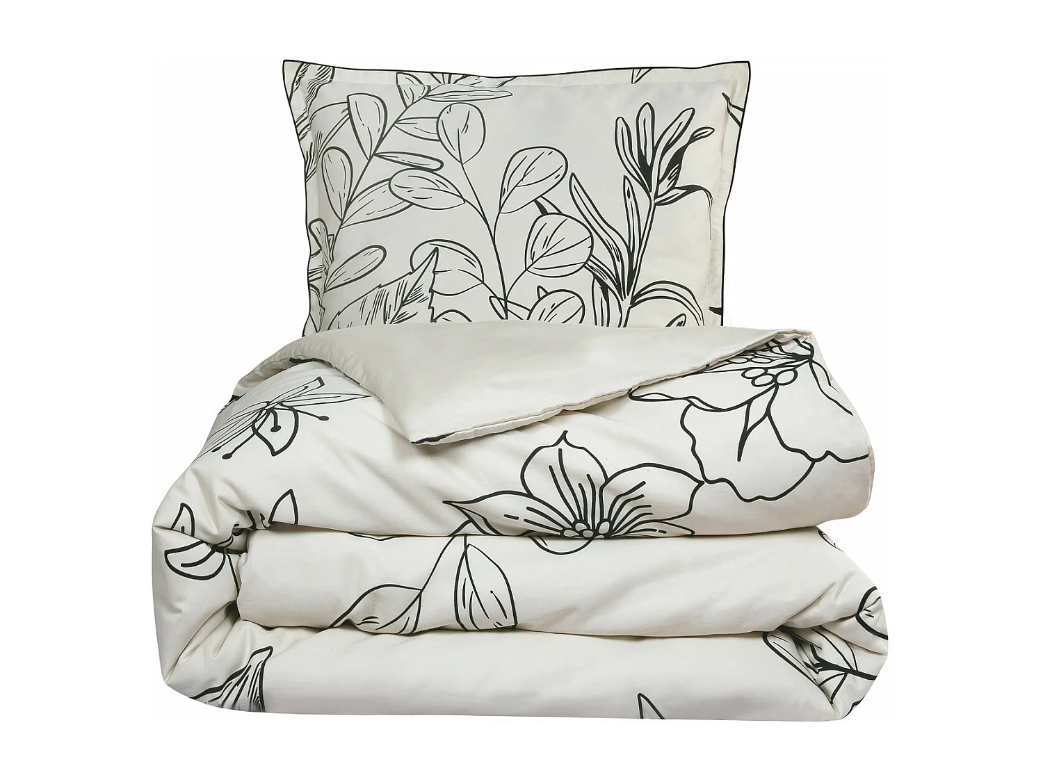 Parure de lit 2 personnes en satin de coton imprimé végétal 240x220cm