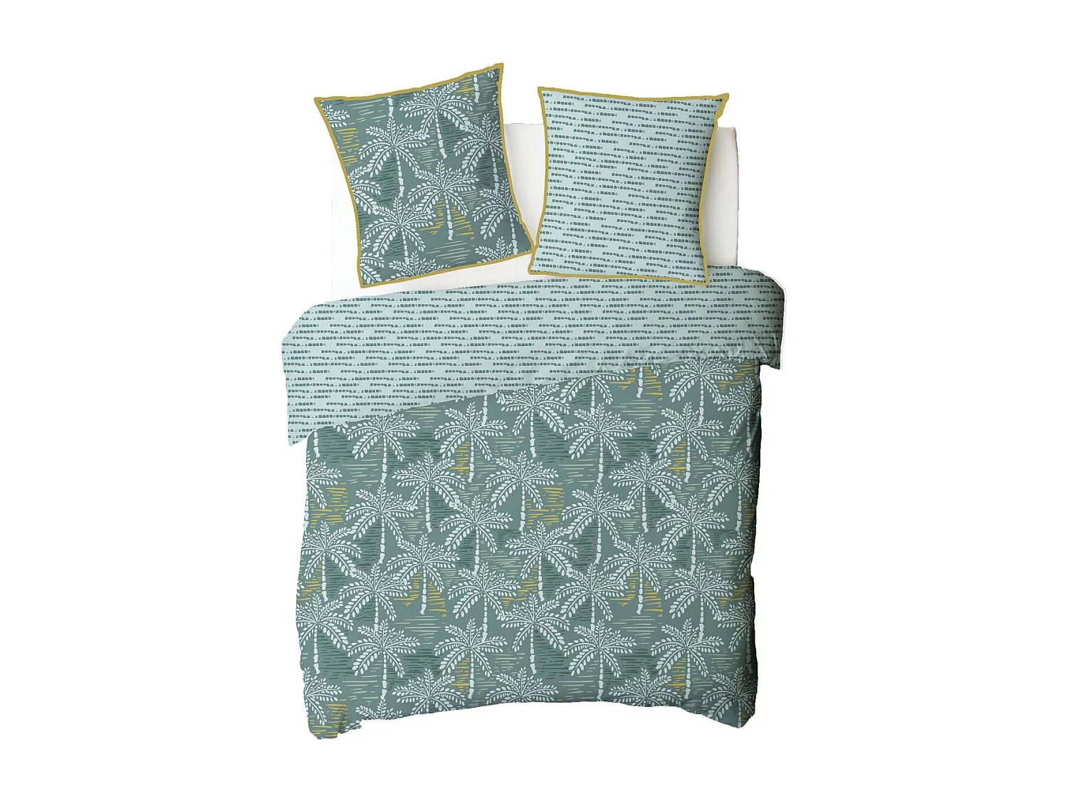 Parure de lit double palmiers en microfibre lavée 240x220cm