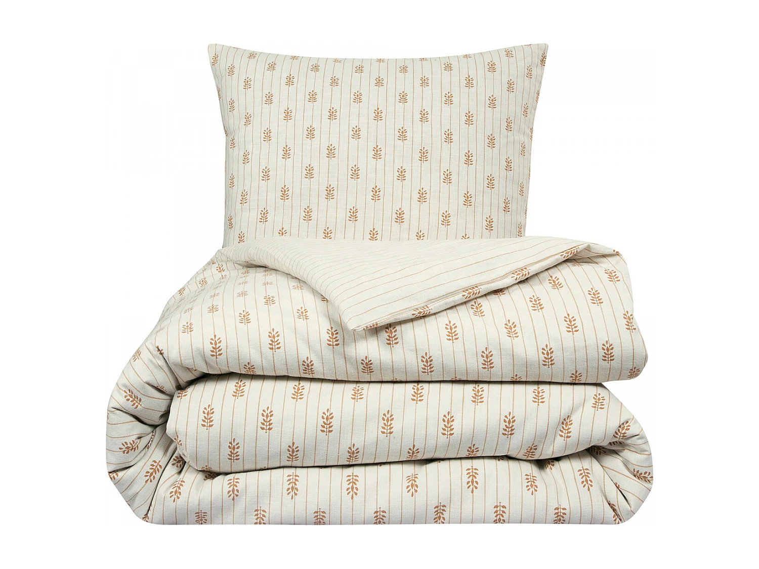 Parure de lit double à rayures fleurie effet lin 260x240cm