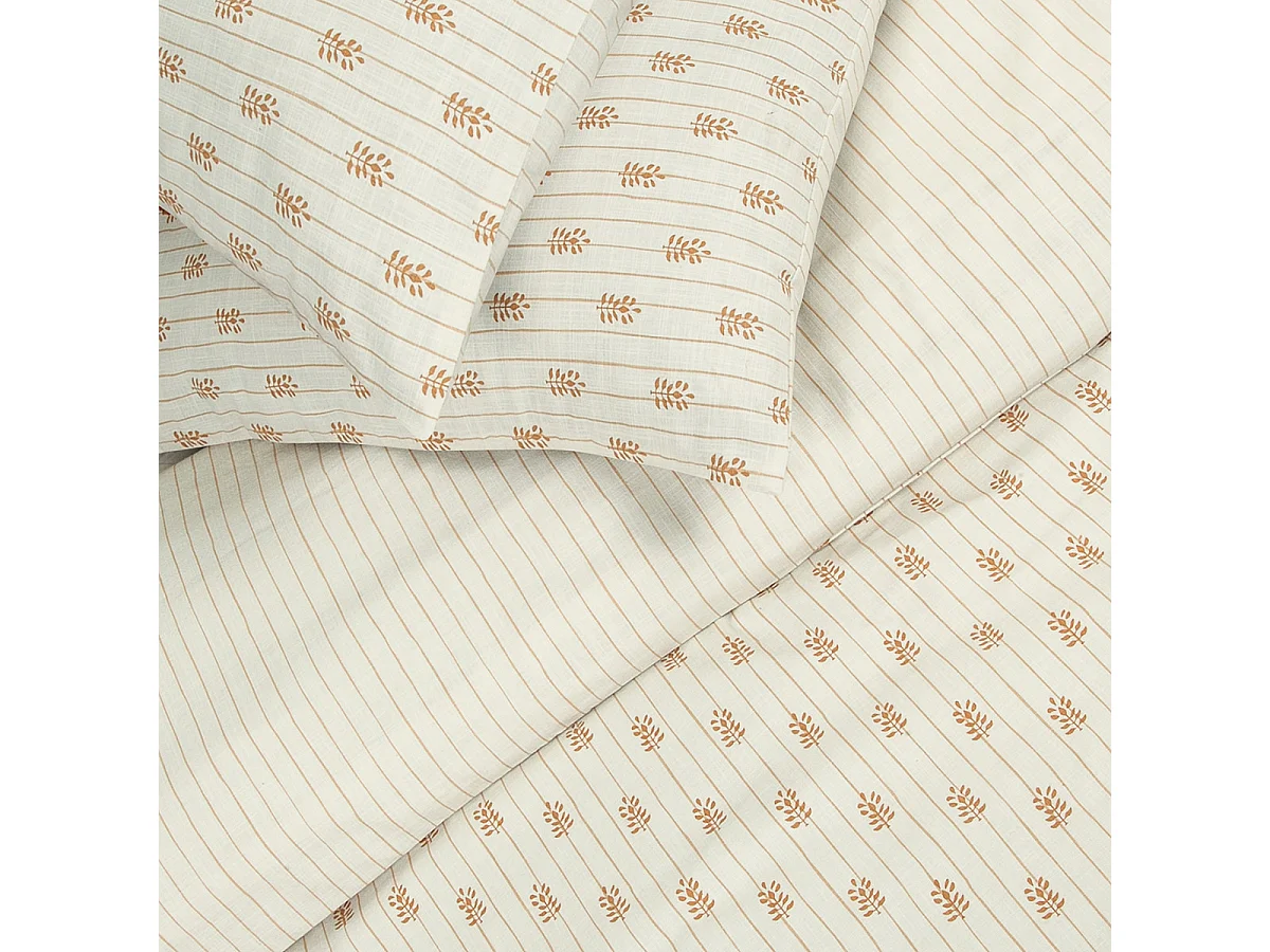 Parure de lit double à rayures fleurie effet lin 260x240cm