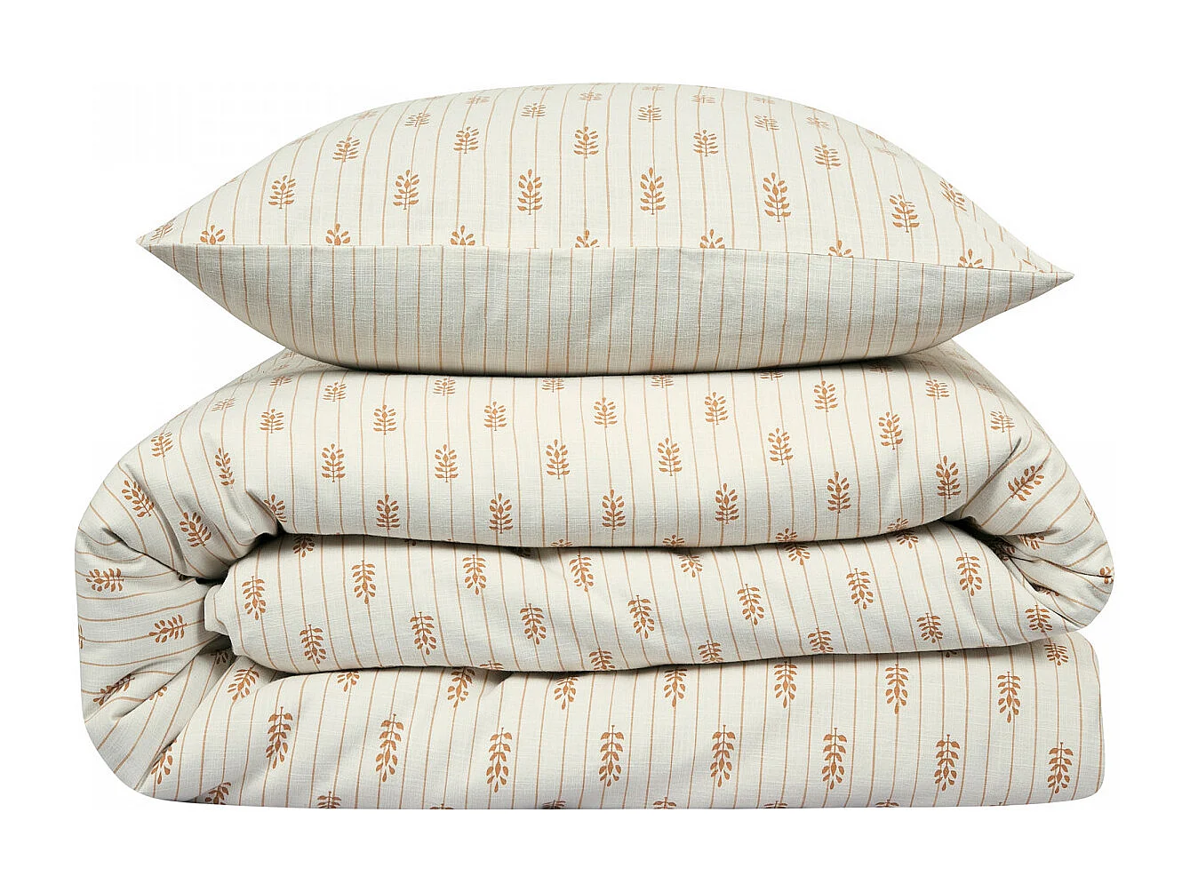 Parure de lit double à rayures fleurie effet lin 260x240cm