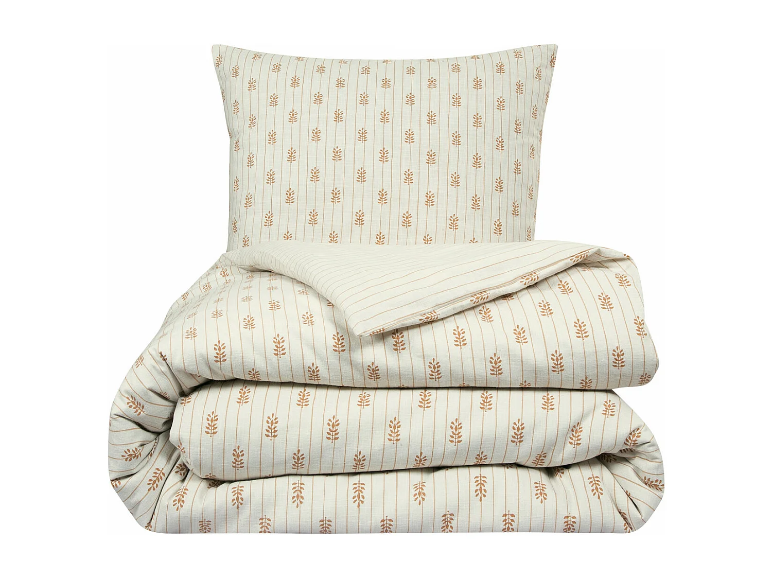 Parure de lit double à rayures fleurie effet lin 240x220cm