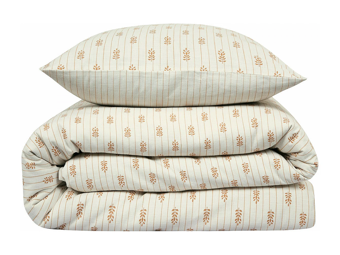 Parure de lit double à rayures fleurie effet lin 240x220cm