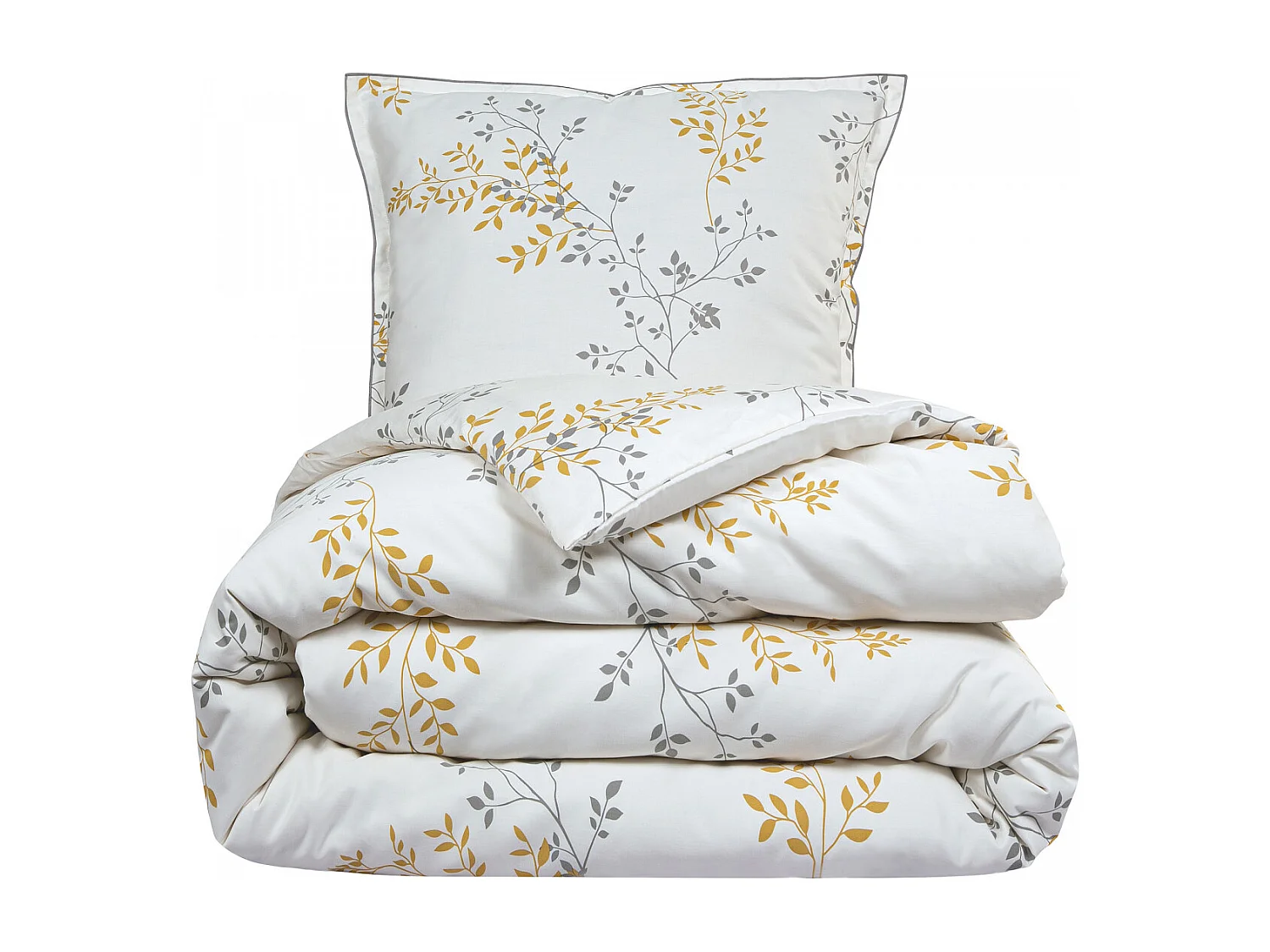 Parure de lit 2 personnes satin de coton motif feuillage 240x220cm