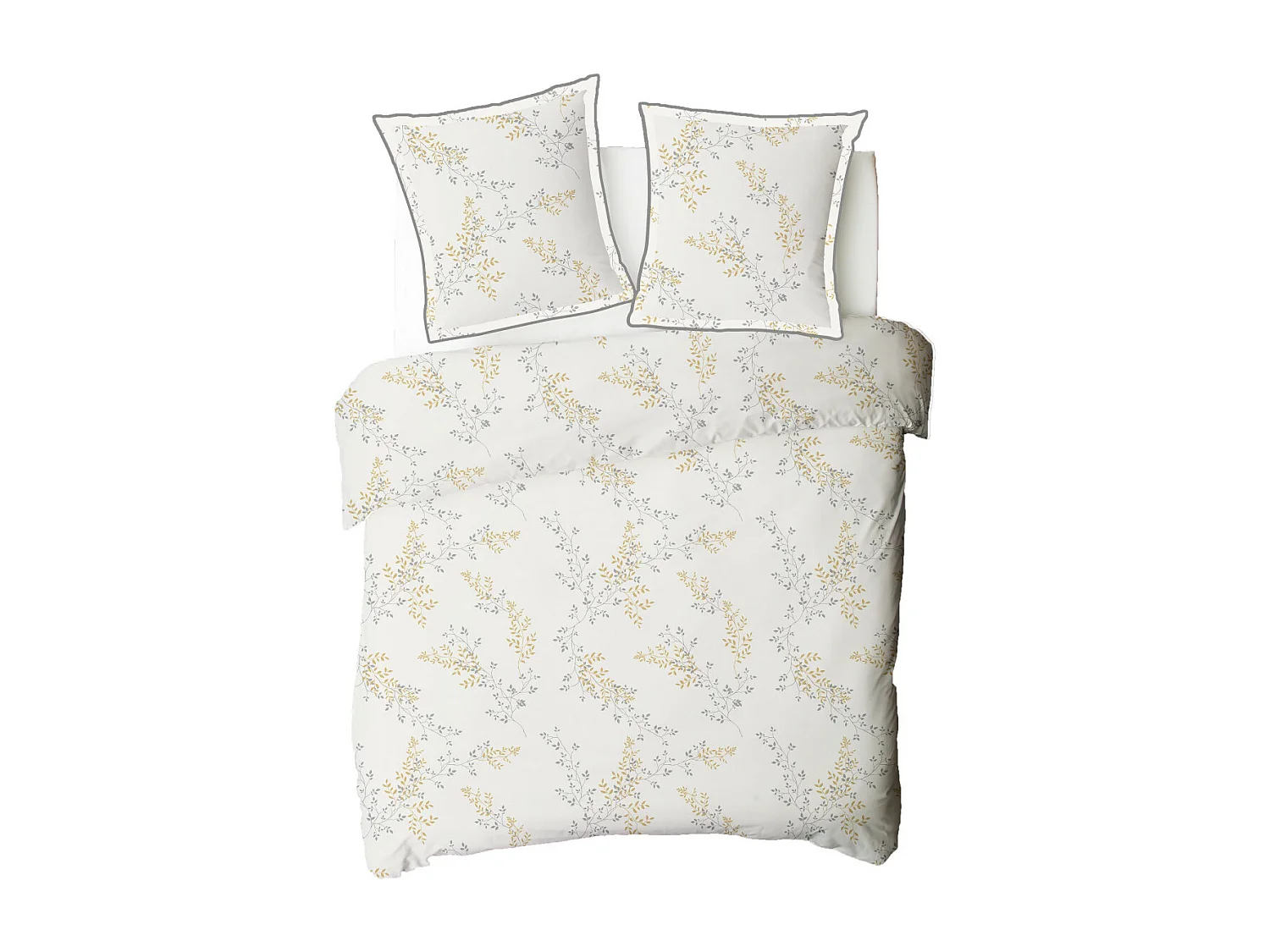 Parure de lit 2 personnes satin de coton motif feuillage 240x220cm