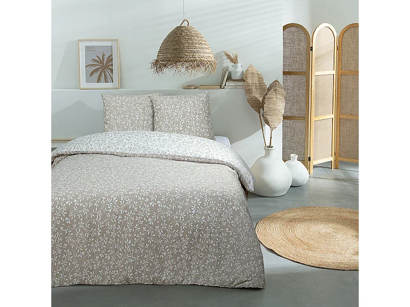 Parure de lit double feuillage en microfibre lavée 240x220cm