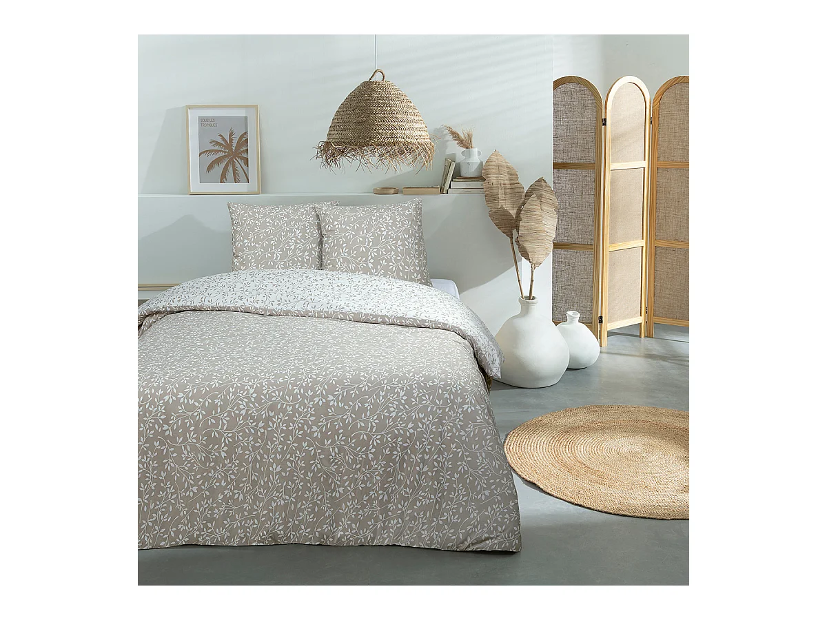 Parure de lit double feuillage en microfibre lavée 240x220cm