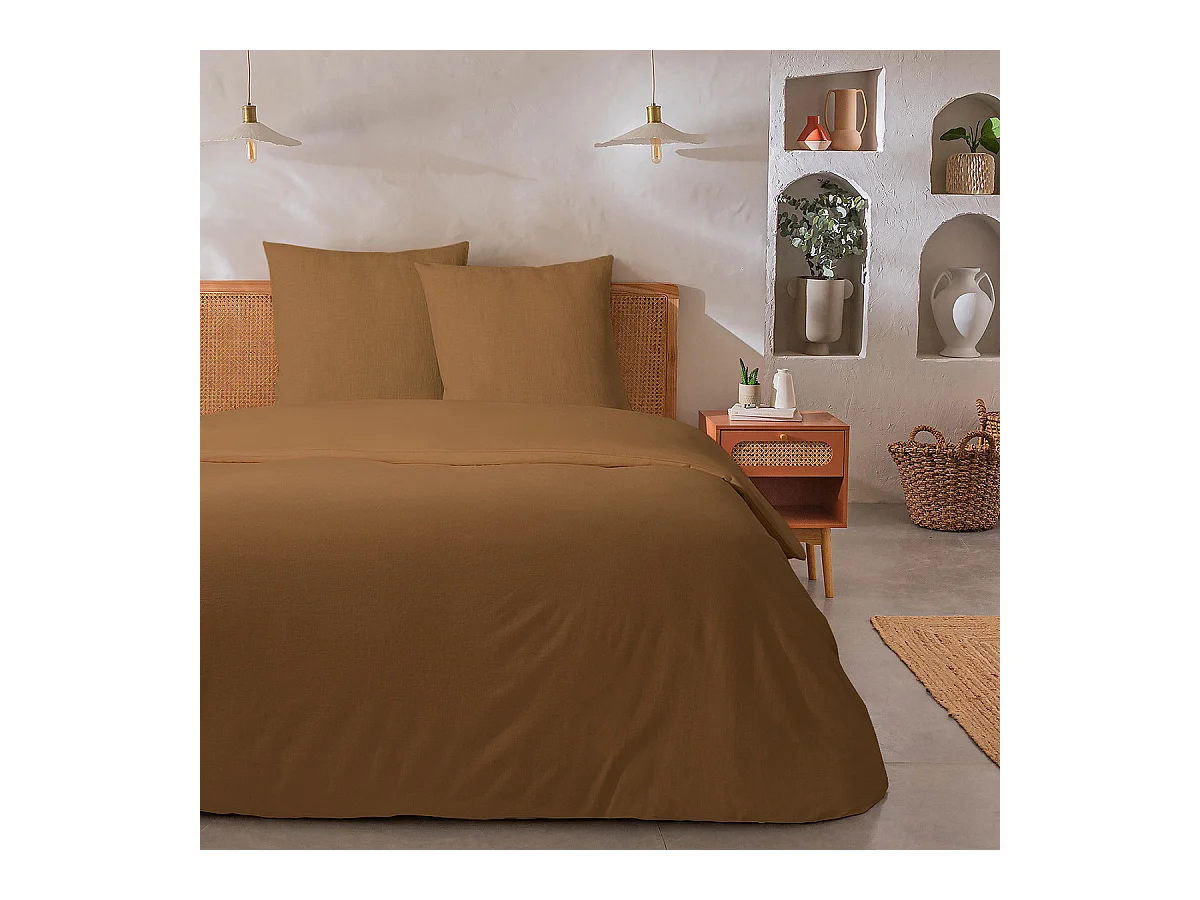 Parure de lit 2 personnes unie effet lin 240x220cm