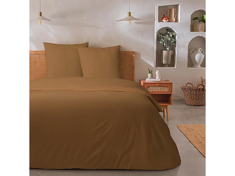 Parure de lit 2 personnes unie effet lin 240x220cm