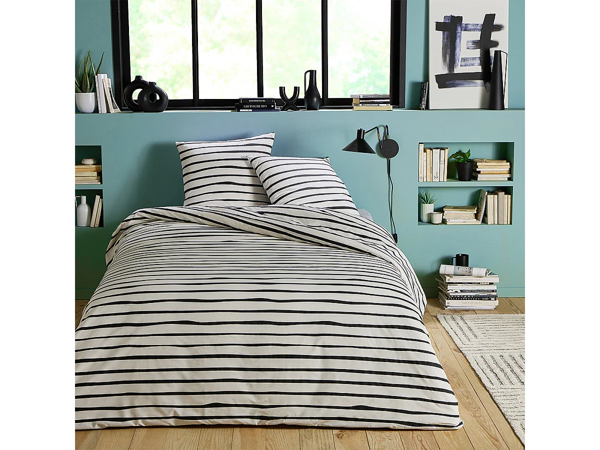 Parure de lit 2 personnes à rayures en polycoton 240x220cm