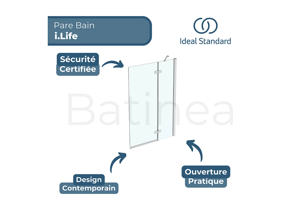 Pare bain semi-pivotant IDEAL STANDARD droit i.Life