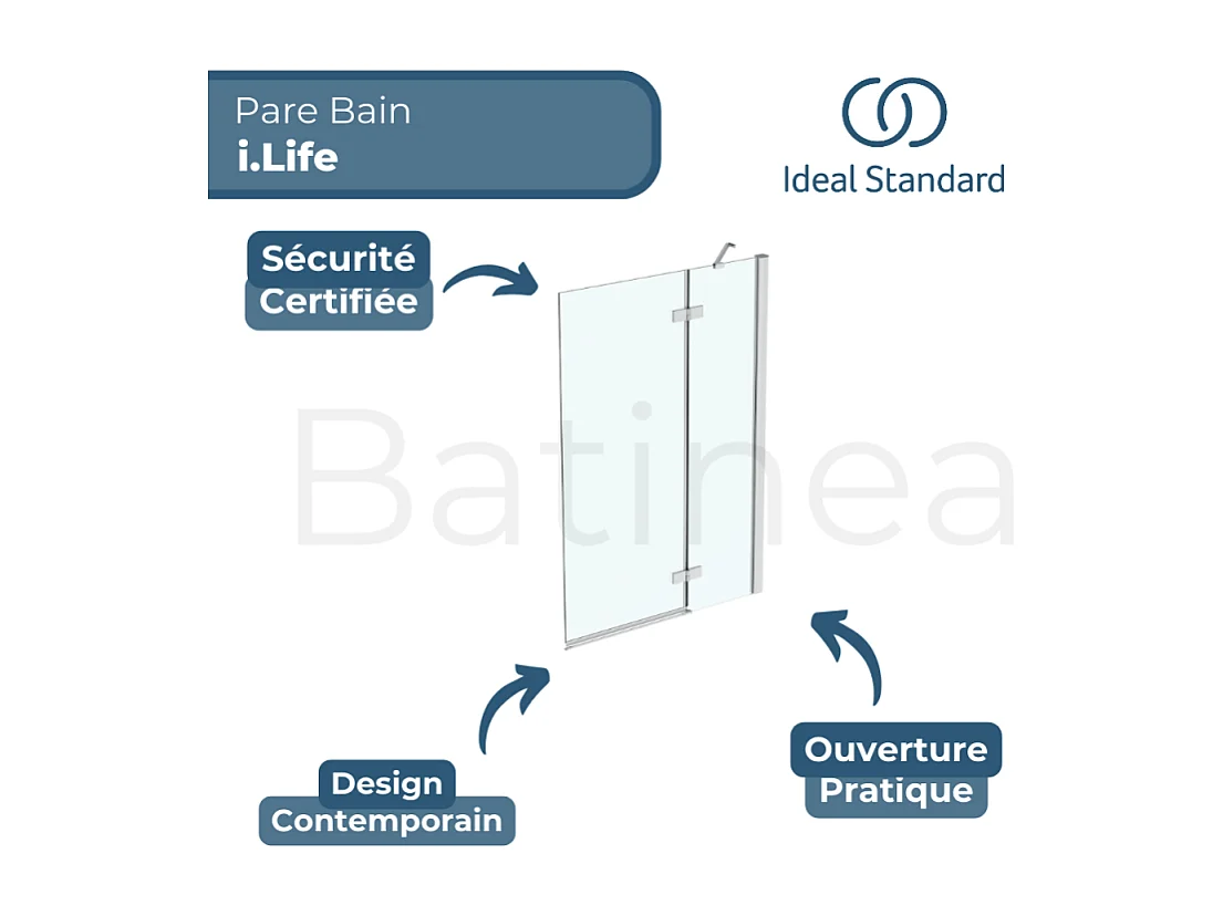 Pare bain semi-pivotant IDEAL STANDARD droit i.Life